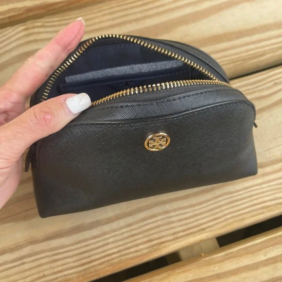 Tory Burch Leather Makeup Bag with Black with Gold Logo - Picture 7 of 8